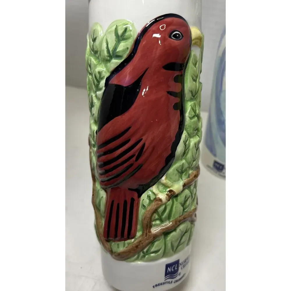 Vtg NCL Norwegian Cruise Line Tiki Mug 3pc Set-Surfer, Red Bird, Fish-Ceramic